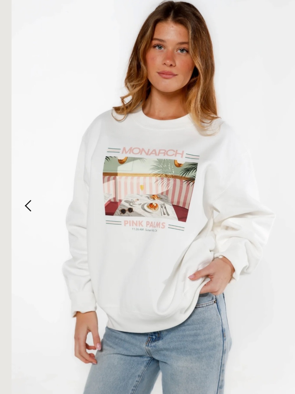 NWT Monarch Pink Palms Graphic Sweatshirt - White